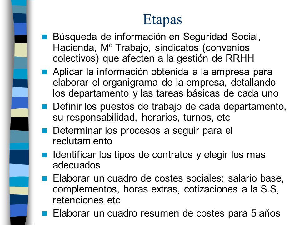 Etapas Búsqueda de información en Seguridad Social, Hacienda, Mº Trabajo, sindicatos (convenios colectivos) que afecten a la gestión de RRHH.