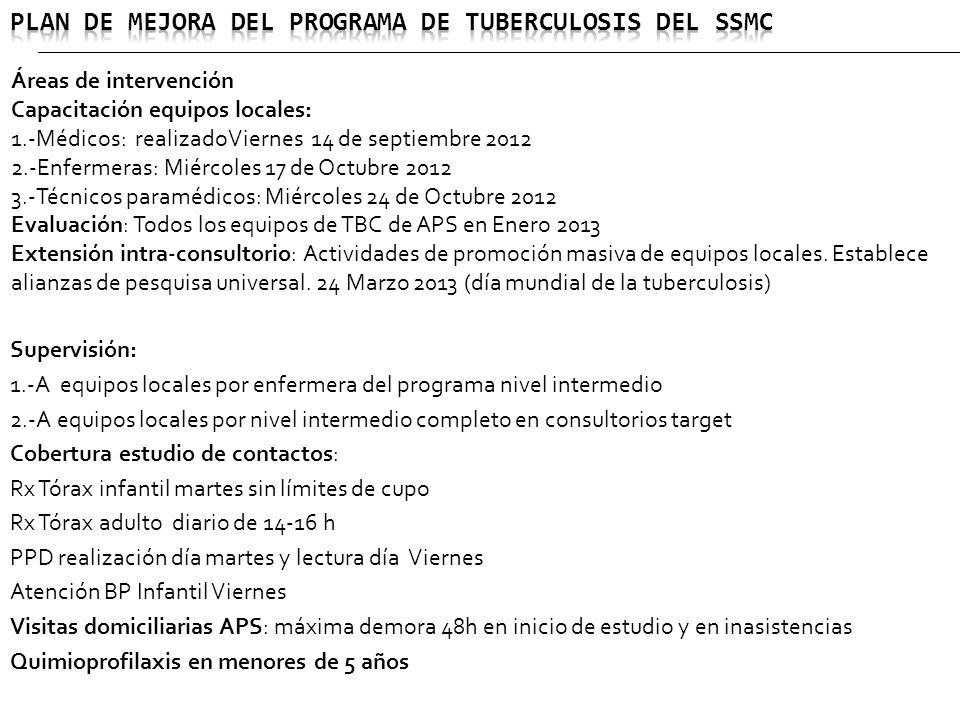 Plan de mejora del programa de tuberculosis del SSMC