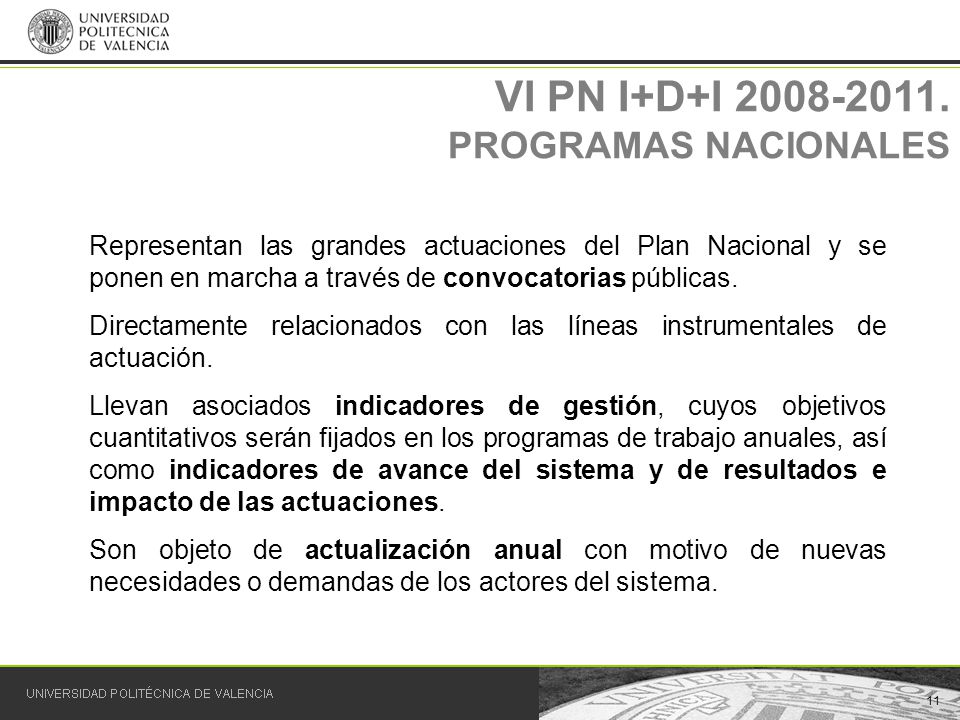 VI PN I+D+I PROGRAMAS NACIONALES