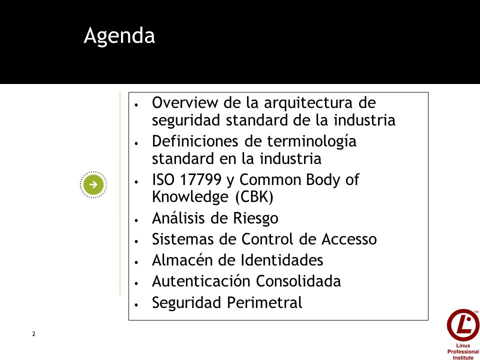 Agenda Overview de la arquitectura de seguridad standard de la industria. Definiciones de terminología standard en la industria.