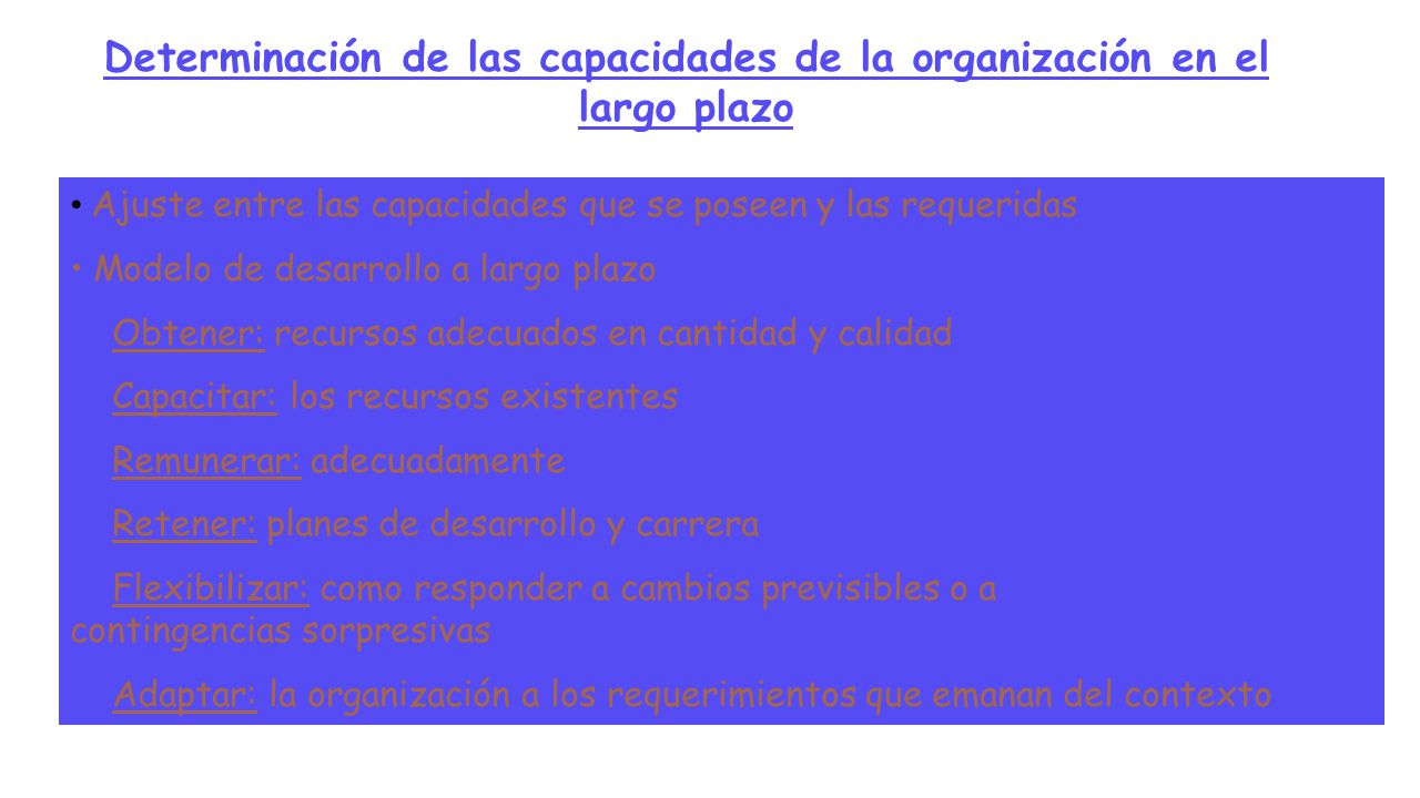 Determinación de las capacidades de la organización en el largo plazo
