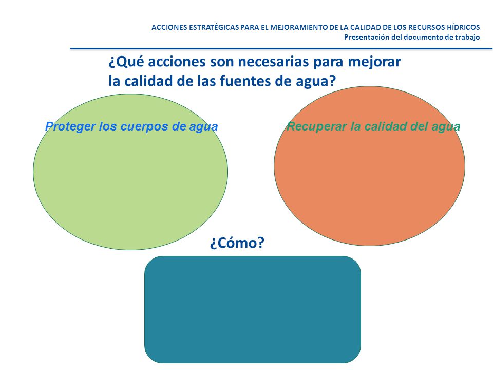 ACCIONES ESTRATÉGICAS PARA EL MEJORAMIENTO DE LA CALIDAD DE LOS RECURSOS HÍDRICOS. Presentación del documento de trabajo.