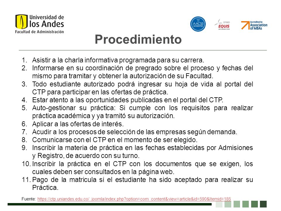 Procedimiento Asistir a la charla informativa programada para su carrera.