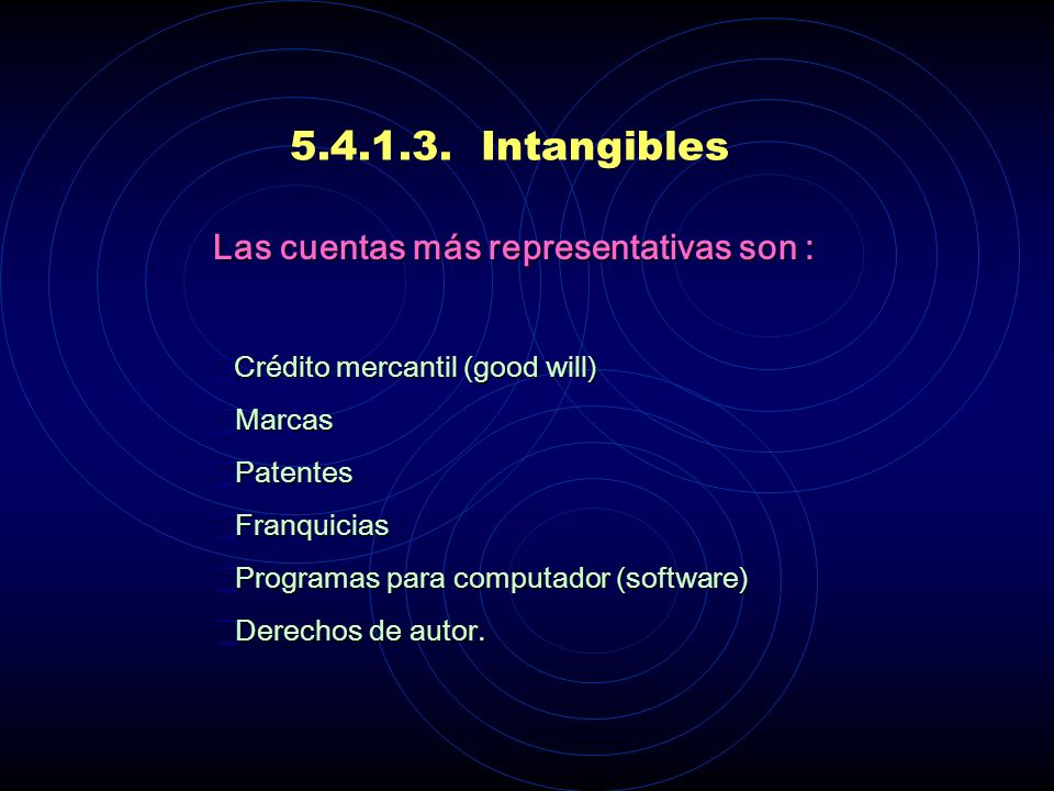 Intangibles Las cuentas más representativas son : Marcas
