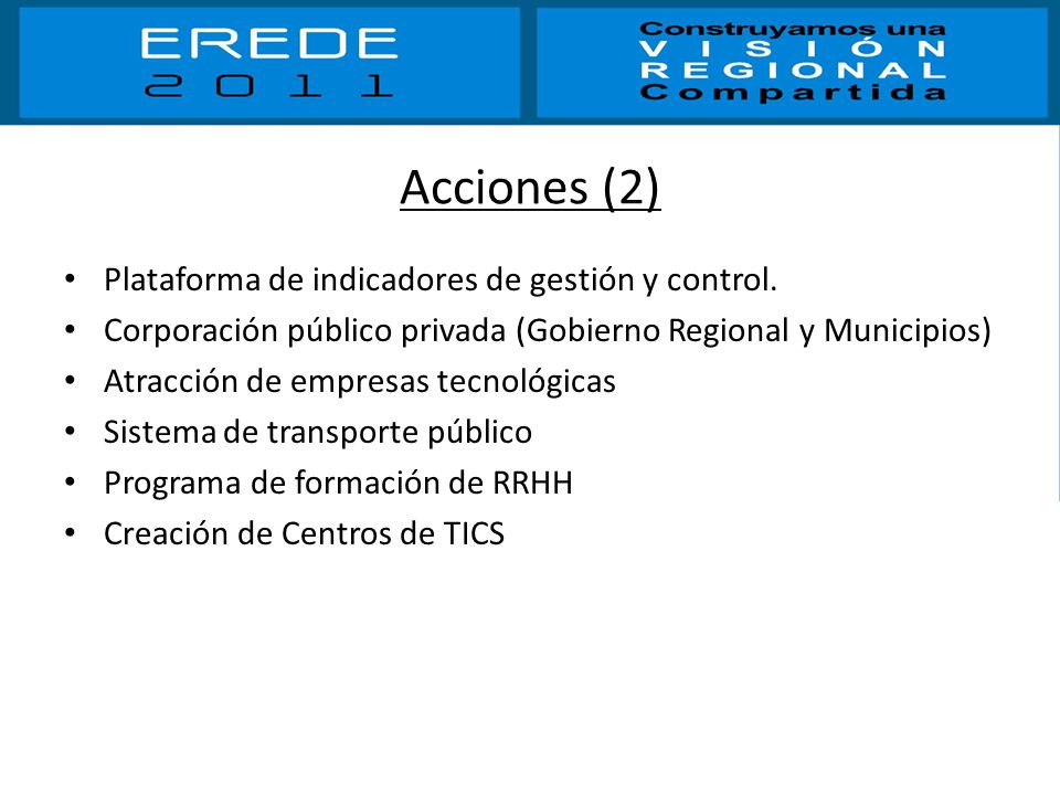 Acciones (2) Plataforma de indicadores de gestión y control.