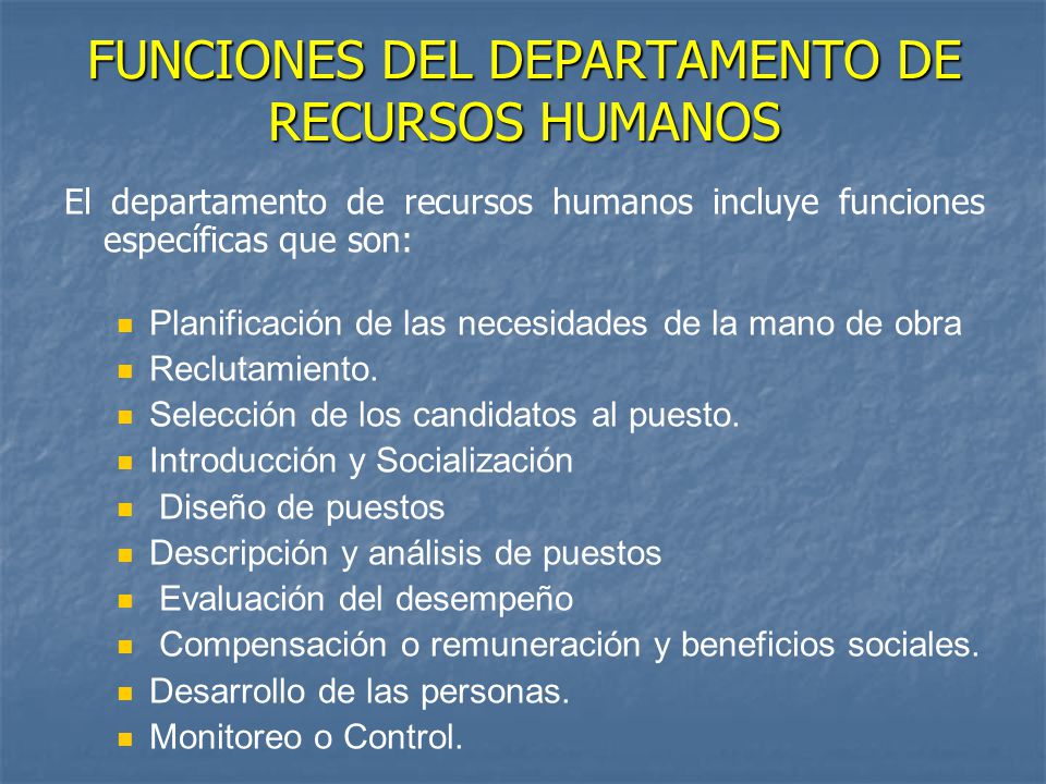 FUNCIONES DEL DEPARTAMENTO DE RECURSOS HUMANOS
