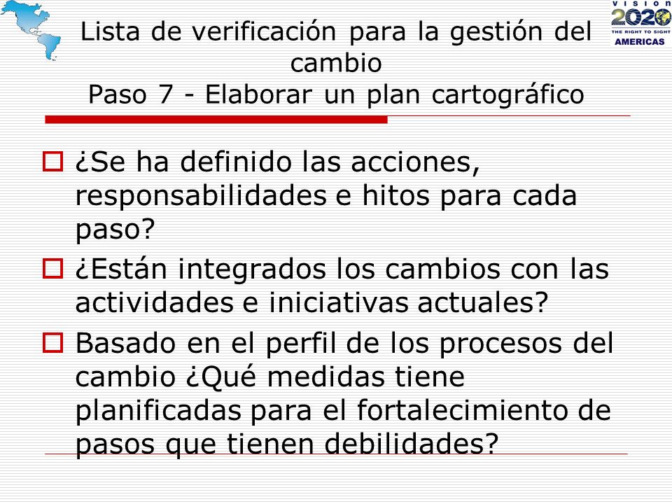 Lista de verificación para la gestión del cambio Paso 7 - Elaborar un plan cartográfico