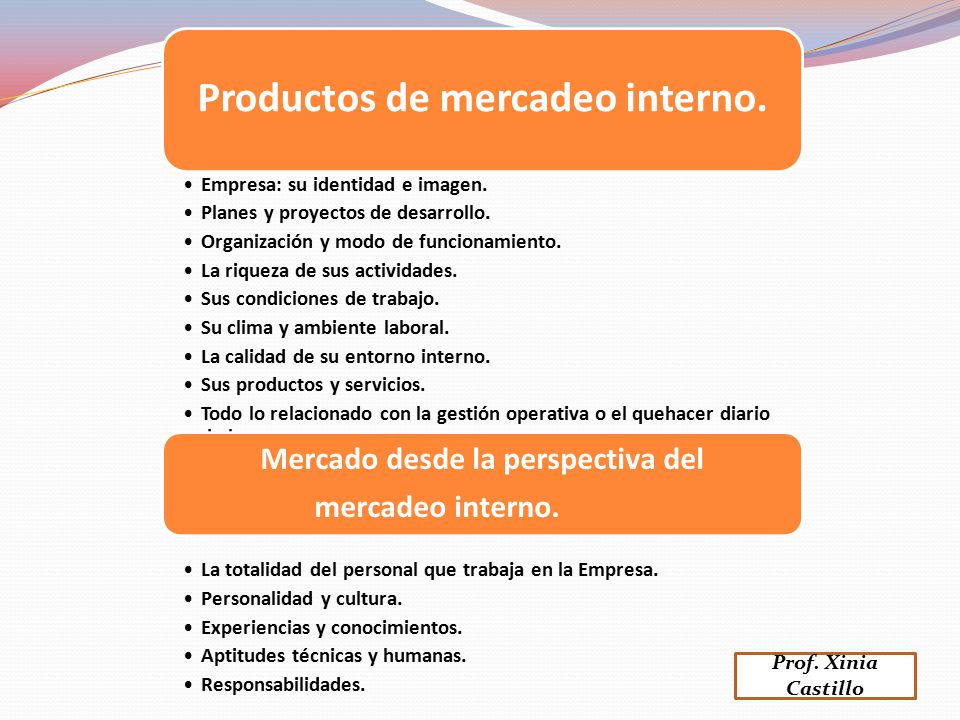 Productos de mercadeo interno. Mercado desde la perspectiva del
