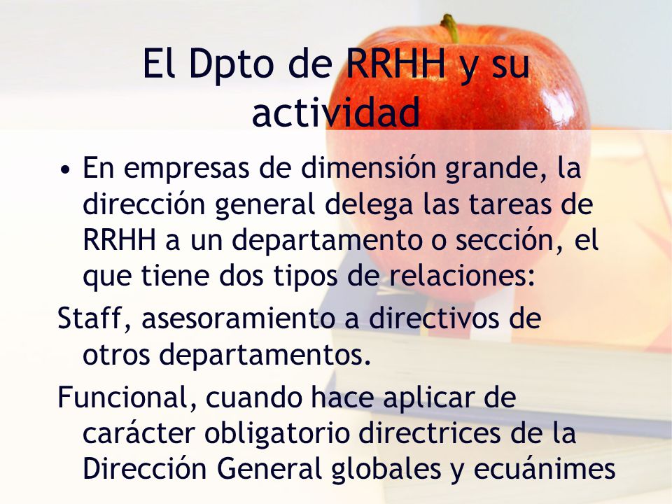 El Dpto de RRHH y su actividad