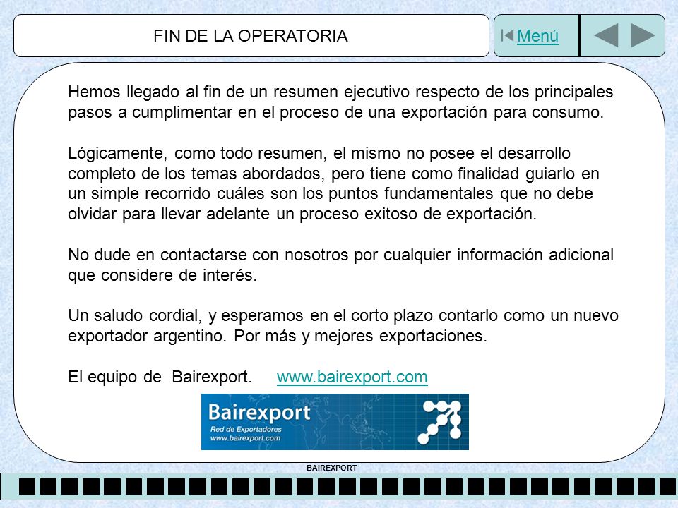 pasos a cumplimentar en el proceso de una exportación para consumo.
