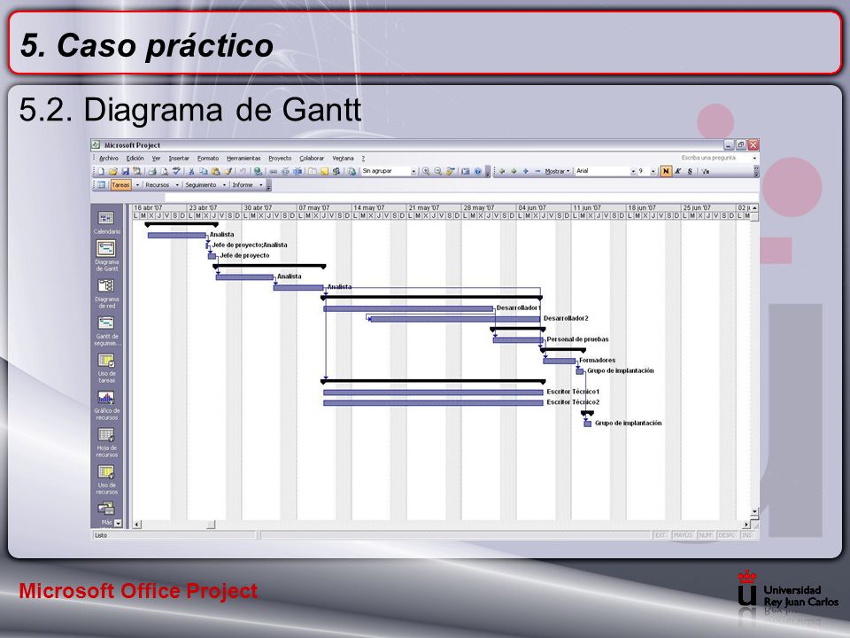 5. Caso práctico 5.2. Diagrama de Gantt Microsoft Office Project