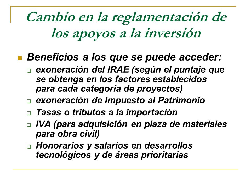 Cambio en la reglamentación de los apoyos a la inversión