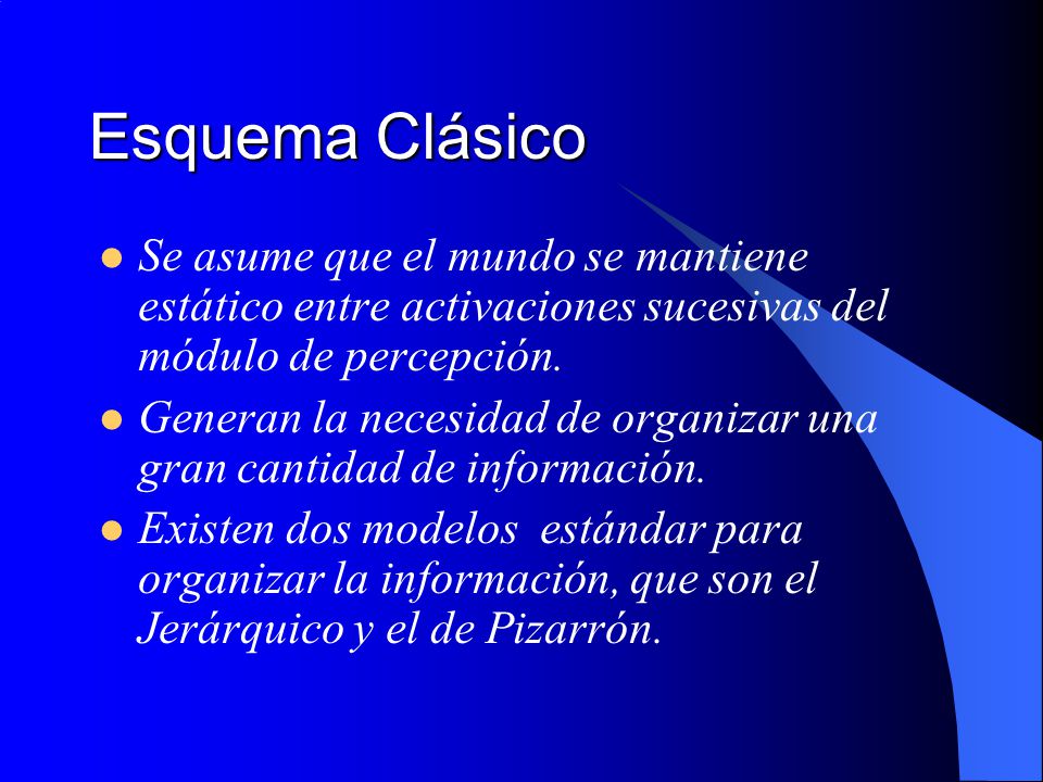 Esquema Clásico Se asume que el mundo se mantiene estático entre activaciones sucesivas del módulo de percepción.