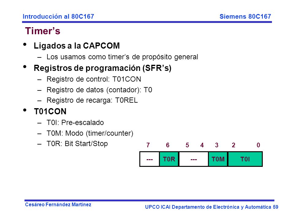 Timer’s Ligados a la CAPCOM Registros de programación (SFR’s) T01CON