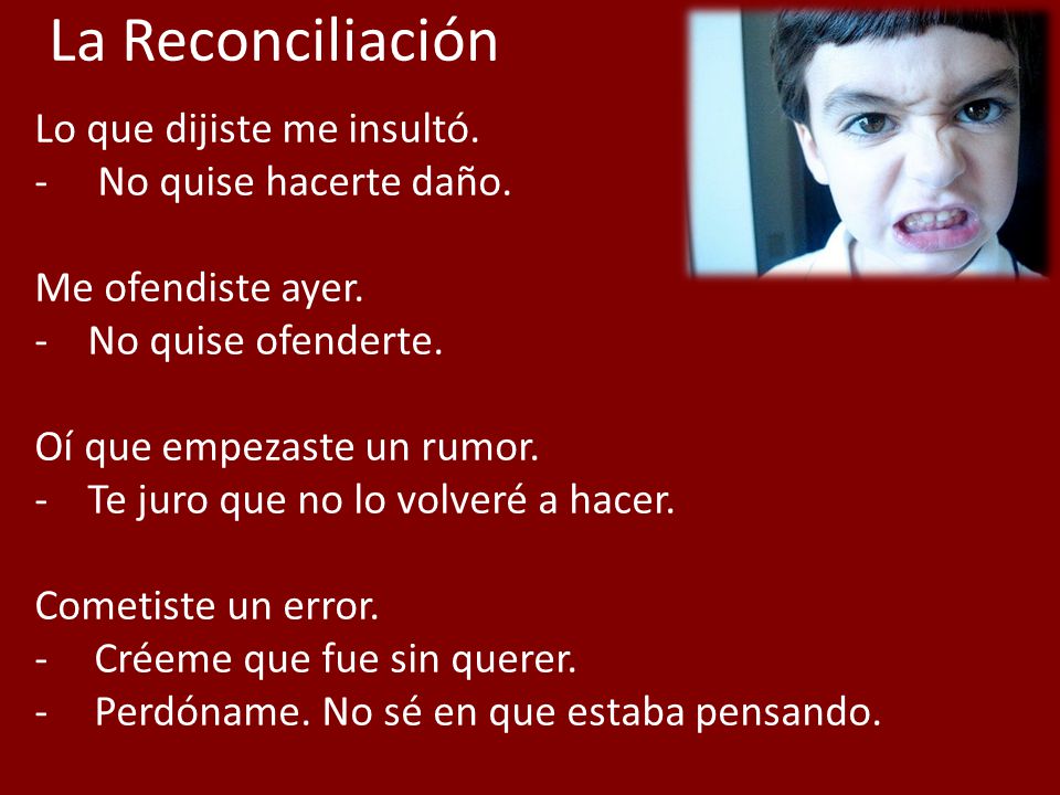 La Reconciliación Lo que dijiste me insultó. - No quise hacerte daño.