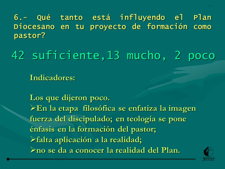 42 suficiente,13 mucho, 2 poco Indicadores: Los que dijeron poco.