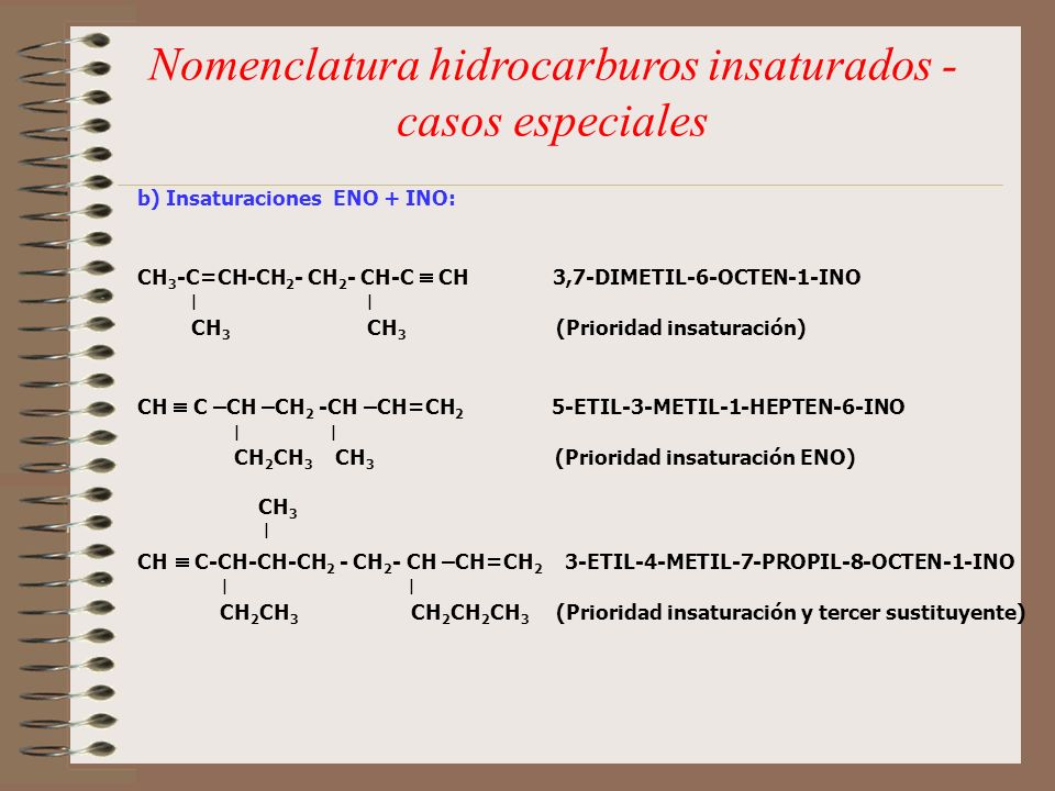 Nomenclatura hidrocarburos insaturados - casos especiales