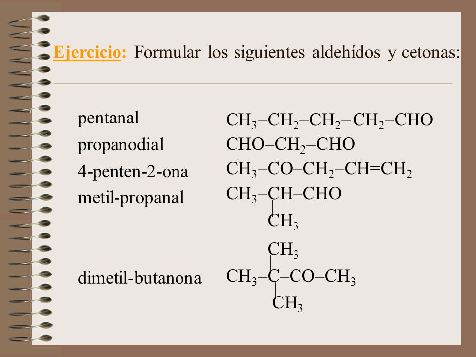 Ejercicio: Formular los siguientes aldehídos y cetonas: