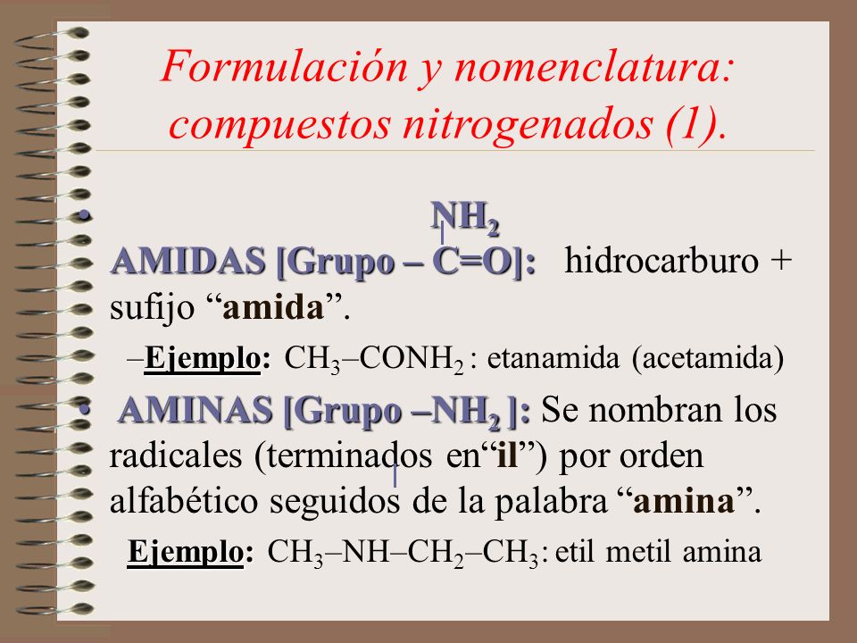 Formulación y nomenclatura: compuestos nitrogenados (1).