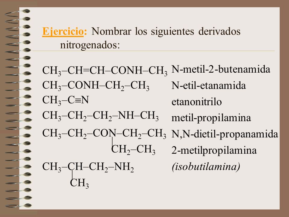 Ejercicio: Nombrar los siguientes derivados nitrogenados: