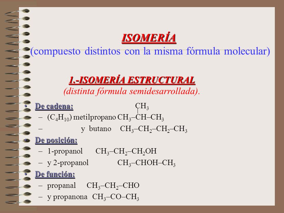 ISOMERÍA (compuesto distintos con la misma fórmula molecular)