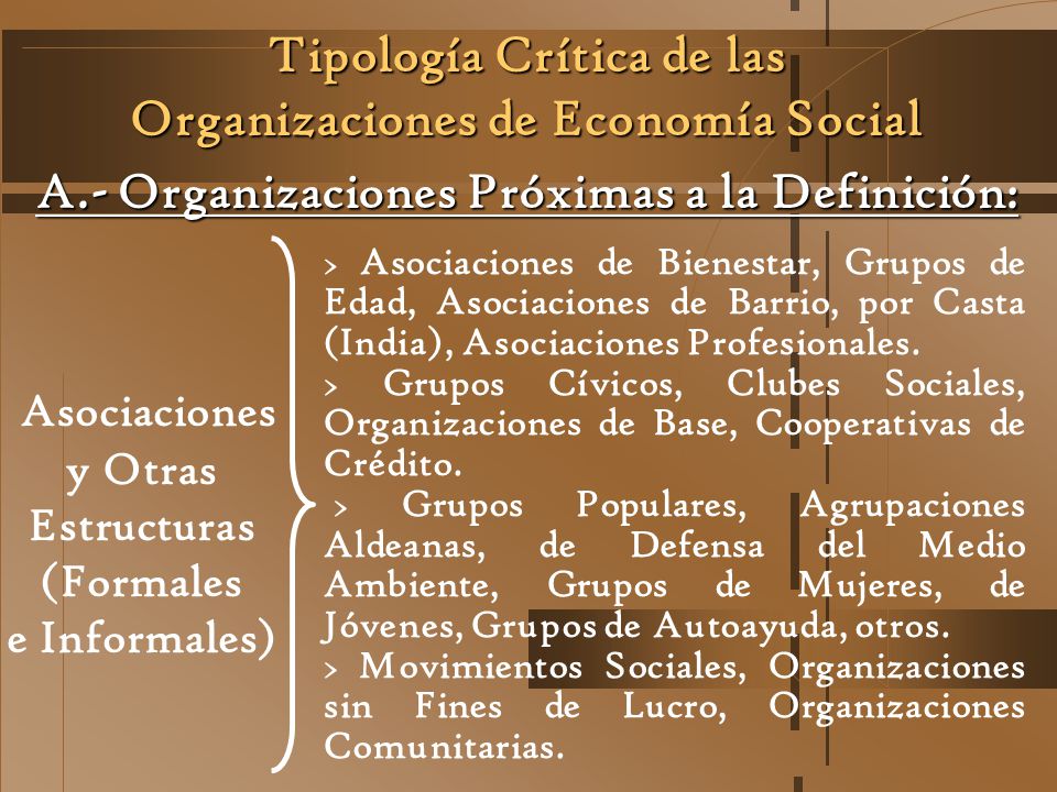 Tipología Crítica de las Organizaciones de Economía Social