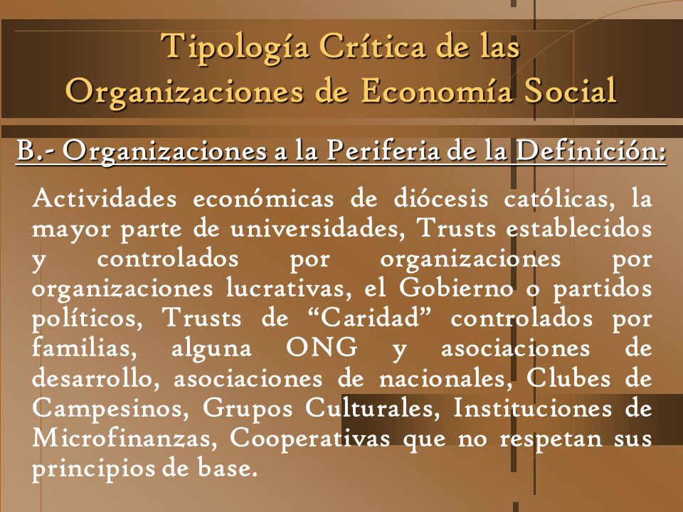 Tipología Crítica de las Organizaciones de Economía Social