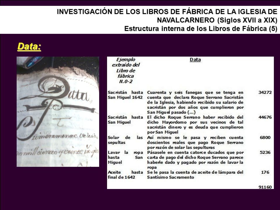 INVESTIGACIÓN DE LOS LIBROS DE FÁBRICA DE LA IGLESIA DE NAVALCARNERO (Siglos XVII a XIX)