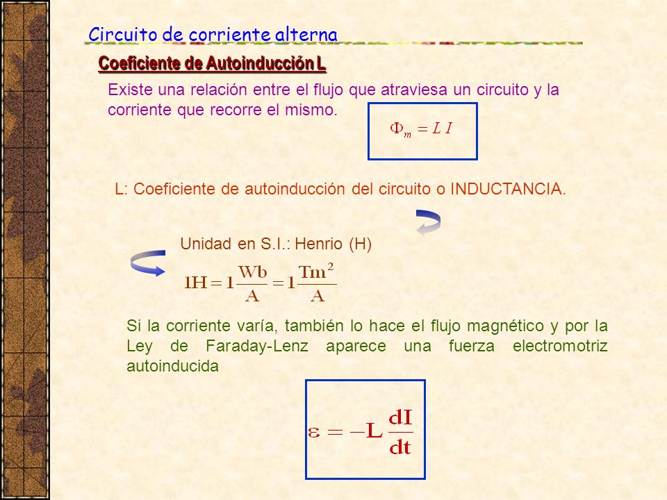 Circuito de corriente alterna Coeficiente de Autoinducción L