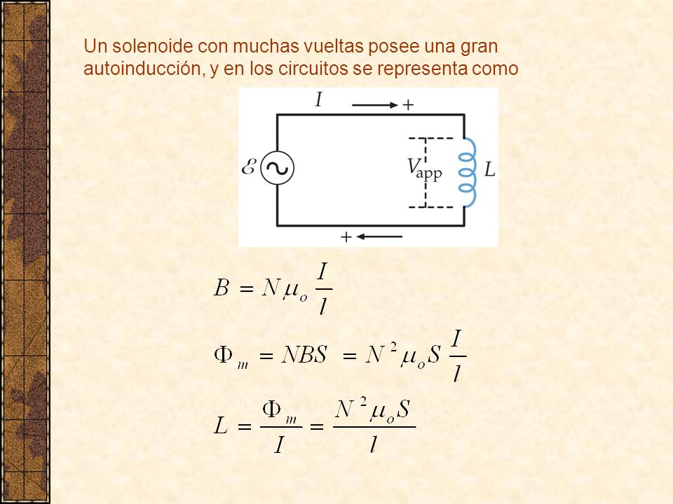Un solenoide con muchas vueltas posee una gran autoinducción, y en los circuitos se representa como