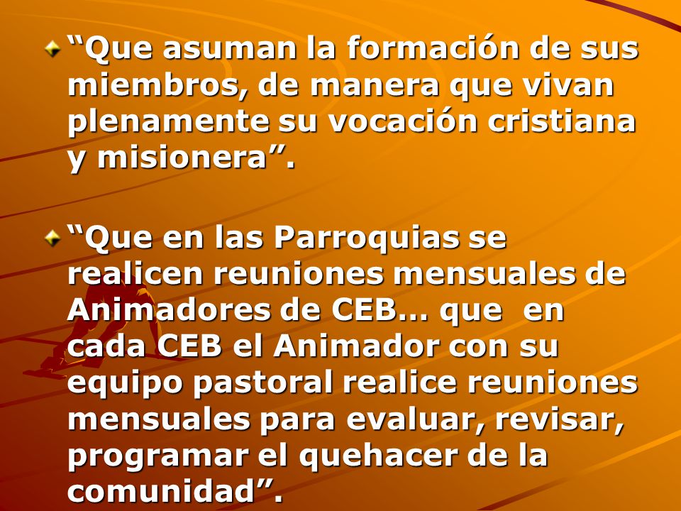 Que asuman la formación de sus miembros, de manera que vivan plenamente su vocación cristiana y misionera .