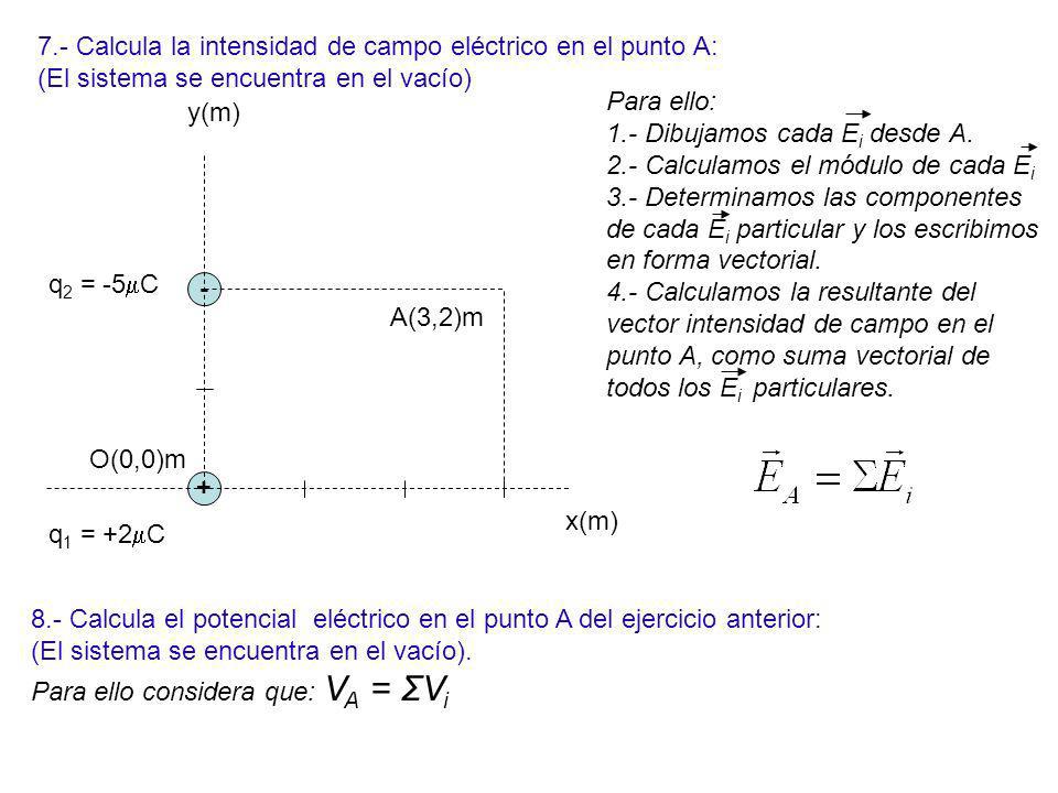 7.- Calcula la intensidad de campo eléctrico en el punto A: