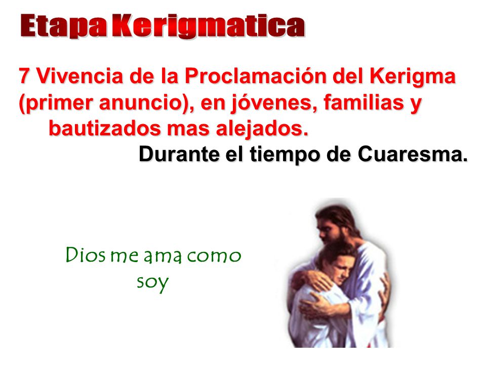 Etapa Kerigmatica 7 Vivencia de la Proclamación del Kerigma (primer anuncio), en jóvenes, familias y.