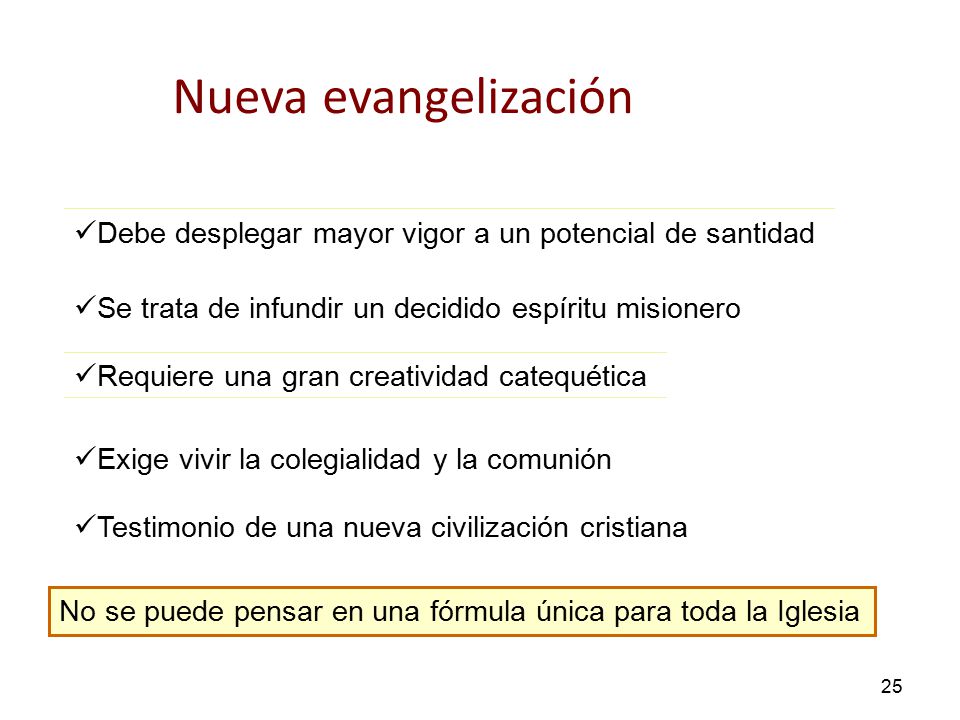 Nueva evangelización Debe desplegar mayor vigor a un potencial de santidad. Debe desplegar mayor vigor a un potencial de santidad.