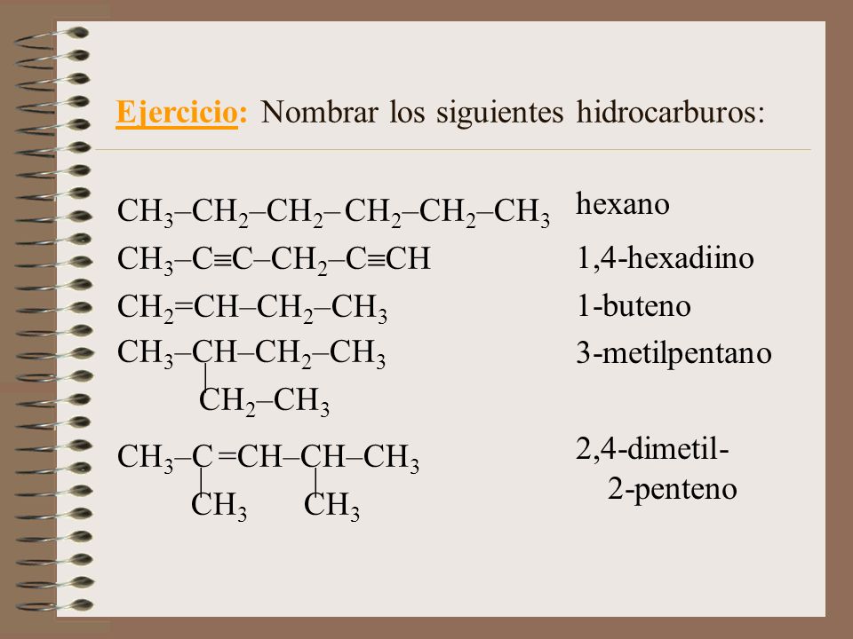 Ejercicio: Nombrar los siguientes hidrocarburos: