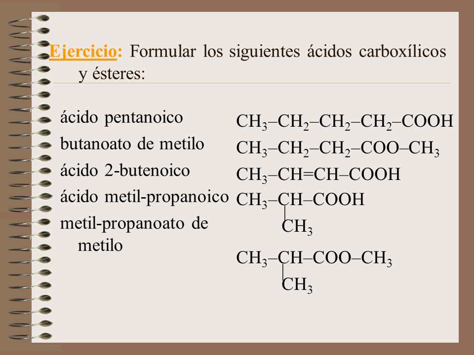 Ejercicio: Formular los siguientes ácidos carboxílicos y ésteres:
