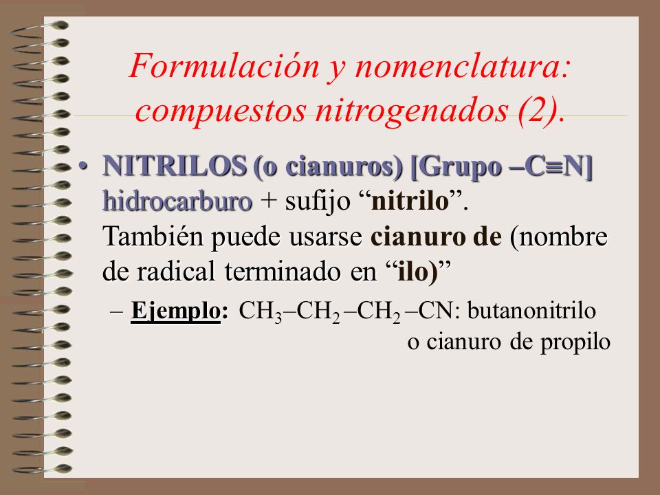 Formulación y nomenclatura: compuestos nitrogenados (2).