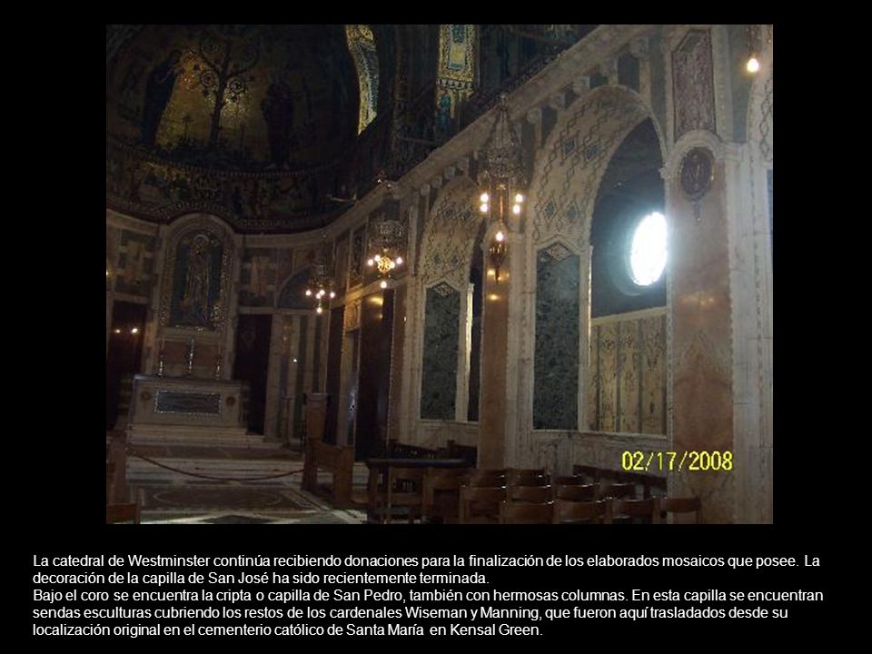 La catedral de Westminster continúa recibiendo donaciones para la finalización de los elaborados mosaicos que posee.