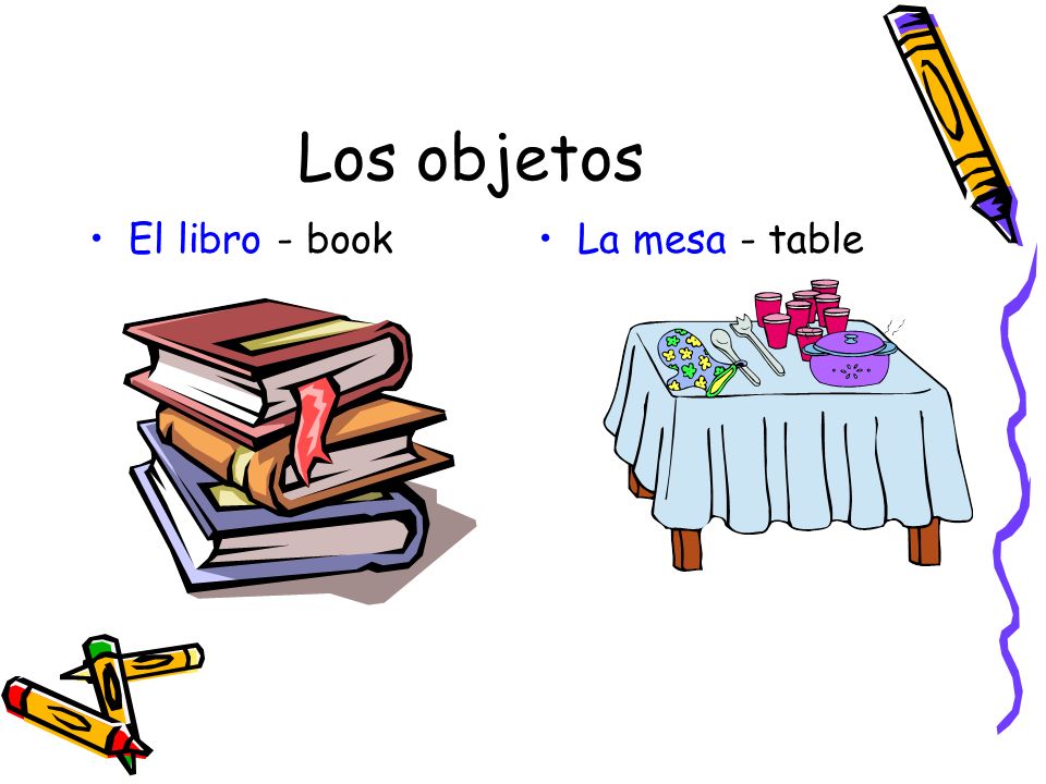 Los objetos El libro - book La mesa - table