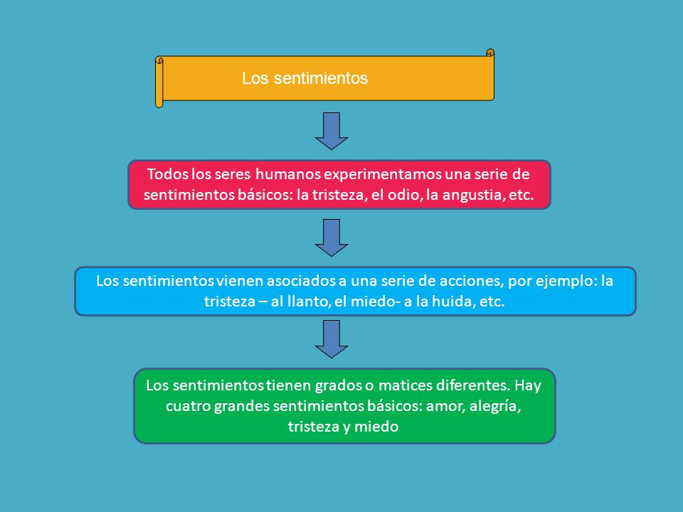 Los sentimientos Todos los seres humanos experimentamos una serie de sentimientos básicos: la tristeza, el odio, la angustia, etc.