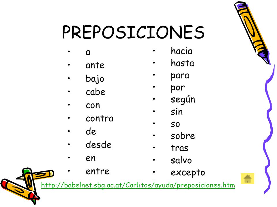 PREPOSICIONES a ante bajo cabe con contra de desde en entre hacia