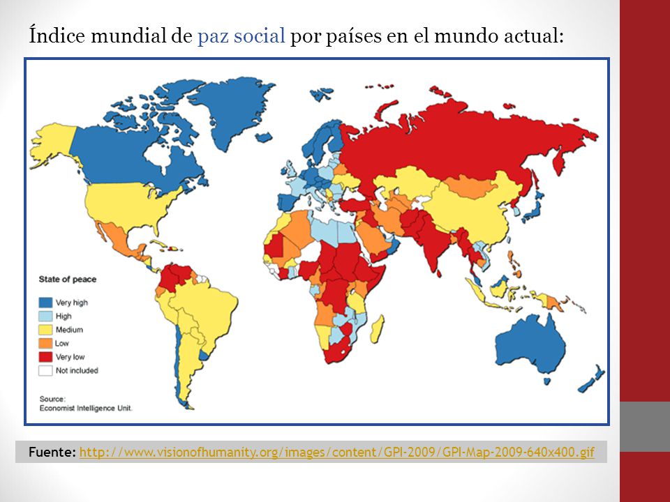 Índice mundial de paz social por países en el mundo actual: