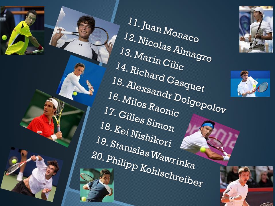 11. Juan Monaco 12. Nicolas Almagro 13. Marin Cilic 14
