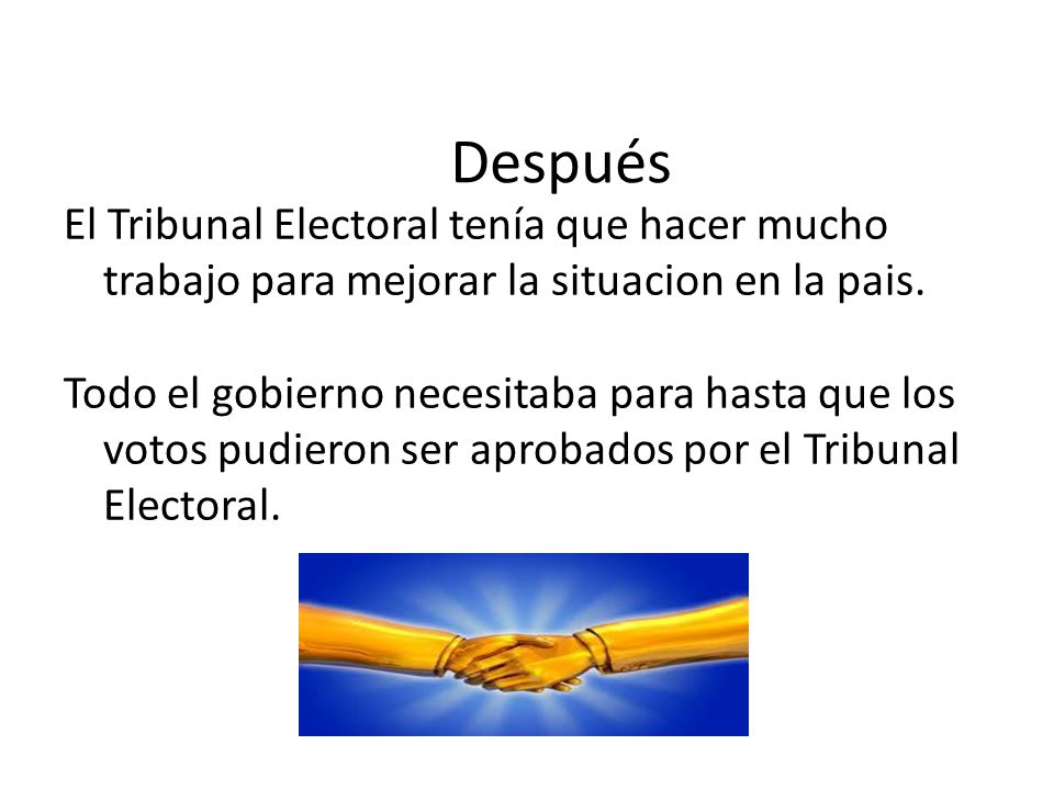 Después El Tribunal Electoral tenía que hacer mucho trabajo para mejorar la situacion en la pais.