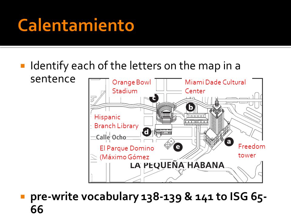 Calentamiento Identify each of the letters on the map in a sentence