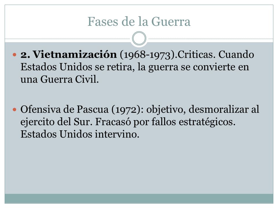 Fases de la Guerra 2. Vietnamización ( ).Criticas. Cuando Estados Unidos se retira, la guerra se convierte en una Guerra Civil.