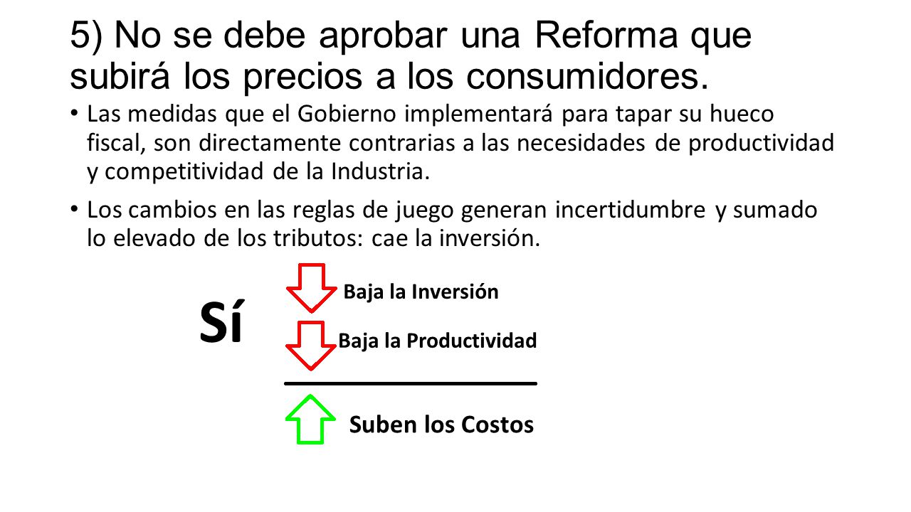 5) No se debe aprobar una Reforma que subirá los precios a los consumidores.