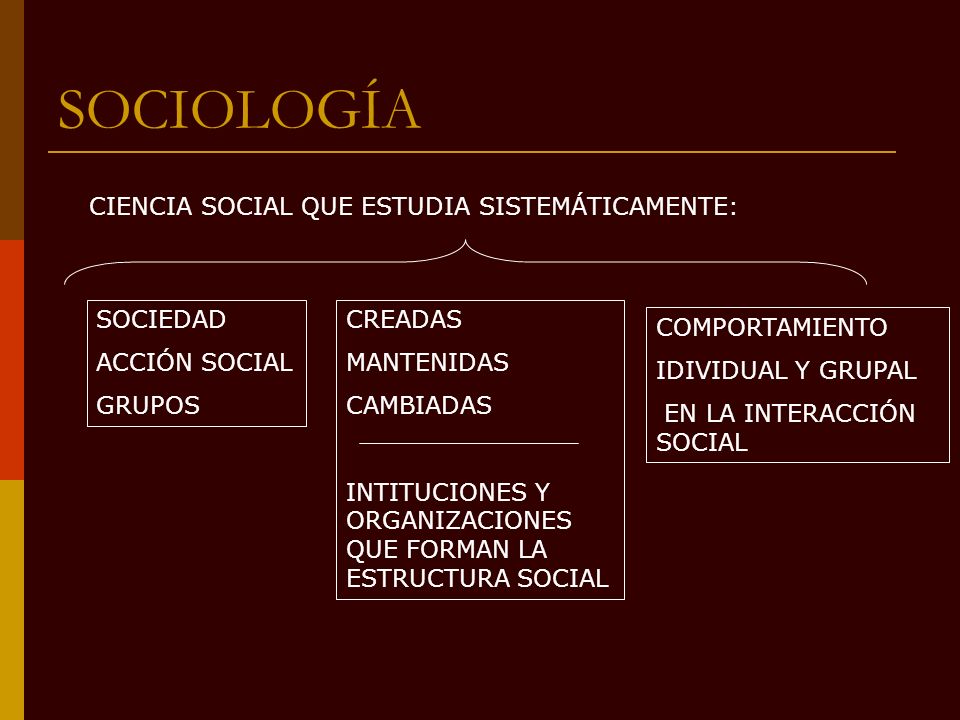 SOCIOLOGÍA CIENCIA SOCIAL QUE ESTUDIA SISTEMÁTICAMENTE: SOCIEDAD
