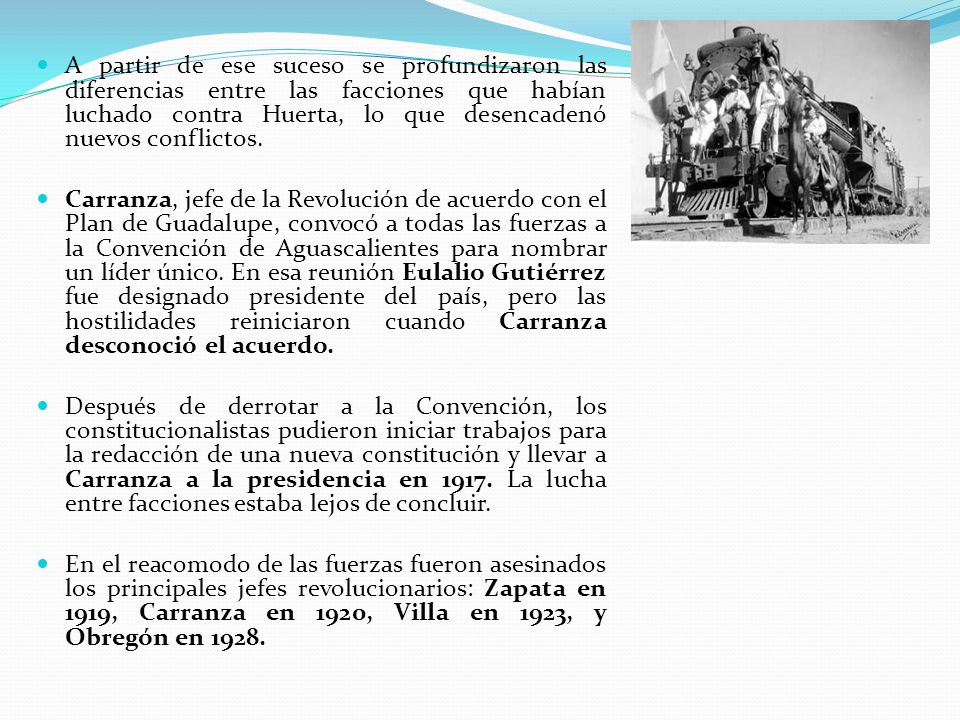 A partir de ese suceso se profundizaron las diferencias entre las facciones que habían luchado contra Huerta, lo que desencadenó nuevos conflictos.