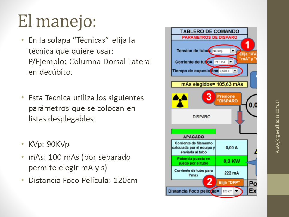 El manejo: En la solapa Técnicas elija la técnica que quiere usar: P/Ejemplo: Columna Dorsal Lateral en decúbito.